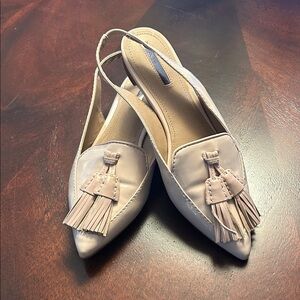 Tahari Elegant Cream Tassel Slingback Shoes